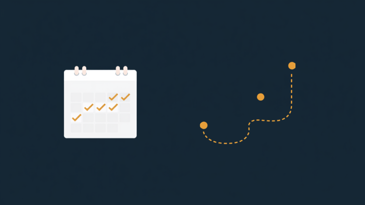 Custom illustration of a 30-day calendar with checkmarks next to a growth roadmap path