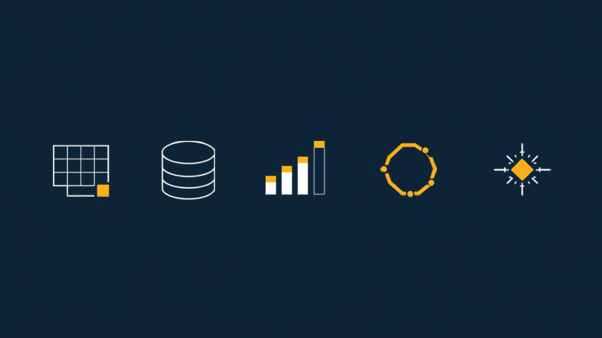 Custom illustration of Excel, SQL, Power BI, Python and AI tool icons in a row